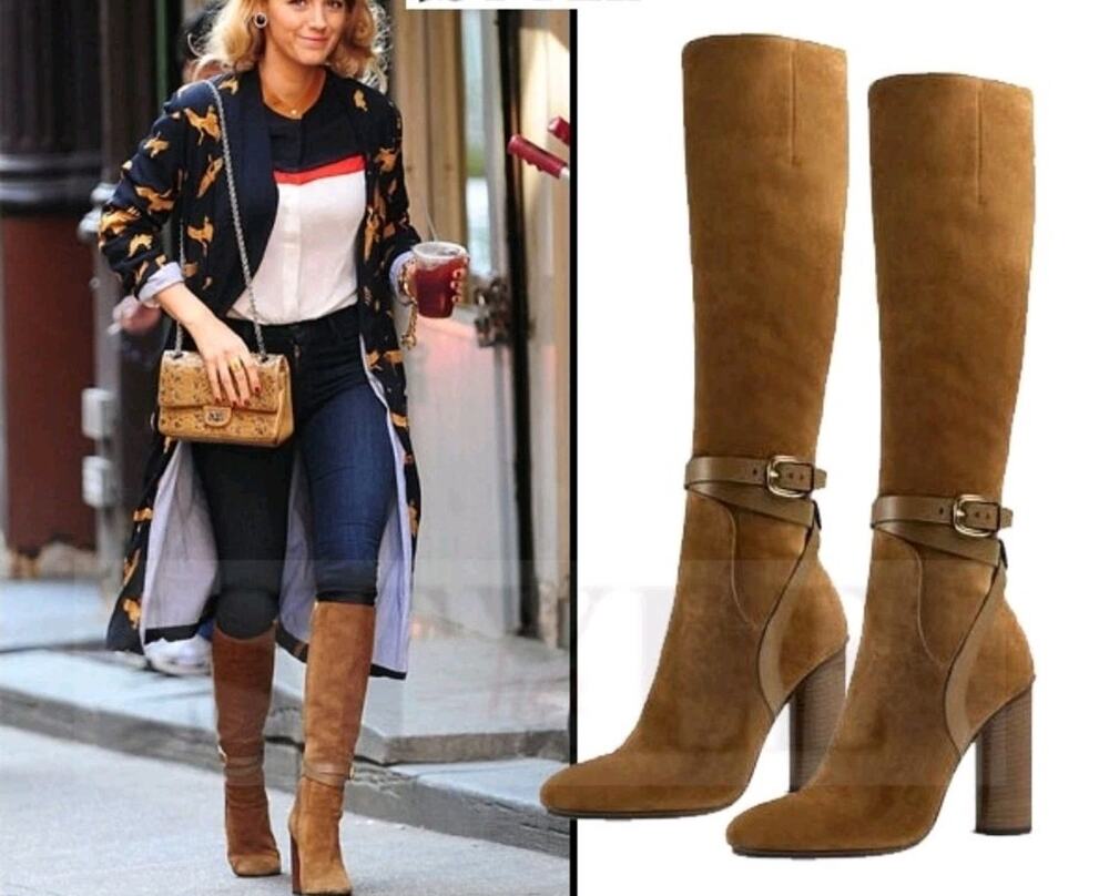 NWT GUCCI 381260 56 Suede Knee High Pointed Toe Brown Heel Zip Boots 36